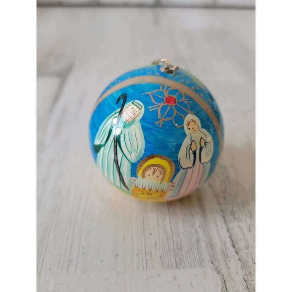 Jesus nativity scene‎ ball ornaments palm tree Xmas decor